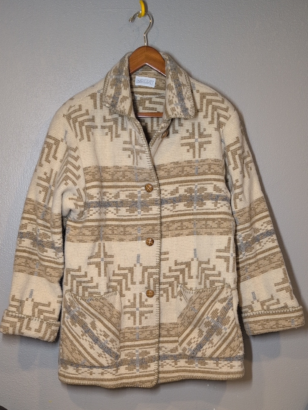 Vintage 90's Lands' End Wool Blend Rug Jacket Southwestern Aztec Cowgirl